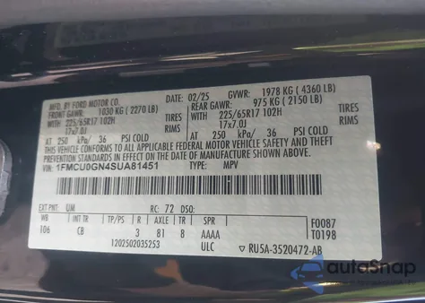 2025 Ford Escape Active from USA, damaged, VIN 1FMCU0GN4SUA81451